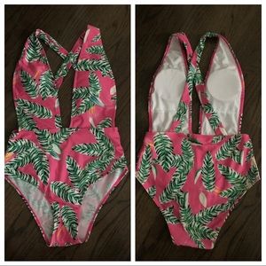 Goodnight Macaroon Pink Palm print one piece